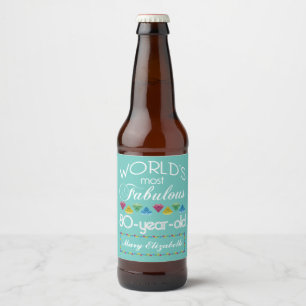 80th Birthday Most Fabulous Colourful Gem Turquois Beer Bottle Label