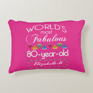 80th Birthday Most Fabulous Colourful Gems Pink Accent Pillow