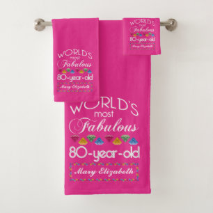 80th Birthday Most Fabulous Colourful Gems Pink Bath Towel Set
