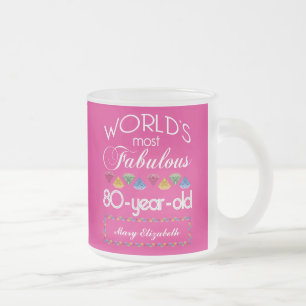 80th Birthday Most Fabulous Colourful Gems Pink Frosted Glass Coffee Mug