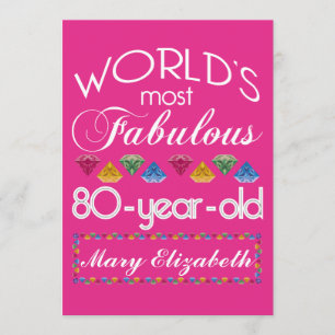 80th Birthday Most Fabulous Colourful Gems Pink Invitation