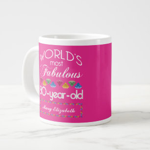 80th Birthday Most Fabulous Colourful Gems Pink Large Coffee Mug