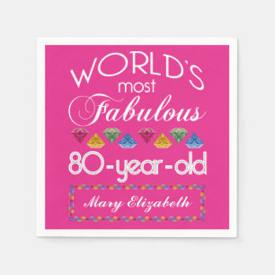 80th Birthday Most Fabulous Colourful Gems Pink Napkin