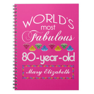 80th Birthday Most Fabulous Colourful Gems Pink Notebook