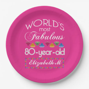 80th Birthday Most Fabulous Colourful Gems Pink Paper Plate