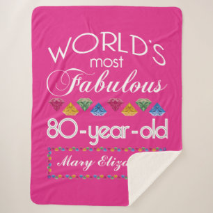 80th Birthday Most Fabulous Colourful Gems Pink Sherpa Blanket