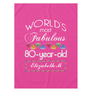 80th Birthday Most Fabulous Colourful Gems Pink Tablecloth