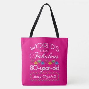 80th Birthday Most Fabulous Colourful Gems Pink Tote Bag