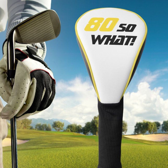 80th Birthday Motivational Modern Yellow Black Golf Head Cover (Creator Uploaded)
