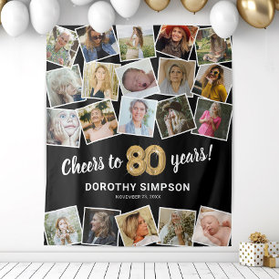 80th Birthday Multi Photo Backdrop Tapestry