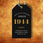 80th Birthday Name 1944 Black Gold Elegant Chic Gift Tags<br><div class="desc">Elegant Chic 1944 Black Gold Personalized 80th Birthday Gift Tags. Celebrate the milestone birthday with our Elegant Chic 1944 Black Gold Personalized 80th Birthday Gift Tags. Each gift tag is meticulously designed with a black and gold colour scheme that oozes elegance. Fully personalized to add that exclusive touch, these gift...</div>