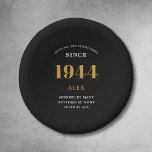 80th Birthday Name 1944 Black Gold Elegant Chic Paper Plate<br><div class="desc">1944 Setting The Standards Paper Bowls: 80th Birthday Customizable Black Gold Elegant Chic Dining Ware. Celebrate a momentous milestone with our fully customizable 1944 Setting The Standards Paper Bowls. Embellished with an elegant black and gold design, these bowls add a luxe touch to the celebration. Ideal for snacks, dessert or...</div>