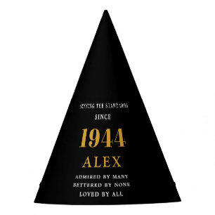 80th Birthday Name 1944 Black Gold Elegant Chic Party Hat