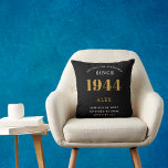 80th Birthday Name 1944 Black Gold Elegant Chic Throw Pillow<br><div class="desc">80th Birthday Special 1944 Born Black Gold Chic Elegant Throw Pillow - Perfect for Home Décor. Celebrate your 80th milestone with our Black Gold Elegant Chic Throw Pillow. This artistically designed pillow is not just a cushion, but a tribute to your golden journey since 1944. Crafted with style and elegance,...</div>
