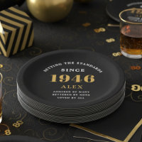 80th Birthday Name 1946 Black Gold Elegant Chic