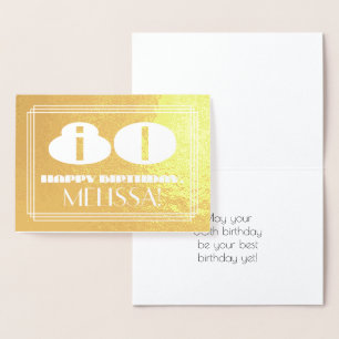 80th Birthday: Name + Art Deco Inspired Look "80" Foil Card