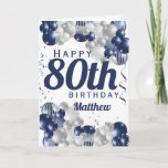 80th Birthday Navy Balloons Card<br><div class="desc">A gorgeous navy and silver balloon happy 80th (or any age) birthday card. This fabulous design is the perfect way to wish someone a happy eightieth birthday (or change the age!) Personalize with our own custom name and message. Blue coloured typography and gorgeous navy blue and silver balloons.</div>
