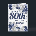 80th Birthday Navy Balloons Card<br><div class="desc">A gorgeous navy and silver balloon happy 80th (or any age) birthday card. This fabulous design is the perfect way to wish someone a happy eightieth birthday (or change the age!) Personalize with our own custom name and message. Blue coloured typography and gorgeous navy blue and silver balloons.</div>