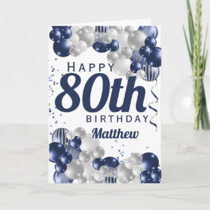 80th Birthday Navy Balloons Card
