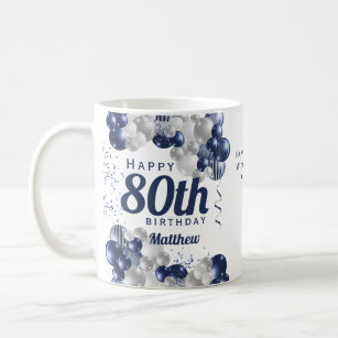 80th Birthday Navy Balloons Coffee Mug