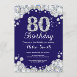 80th Birthday Navy Blue and Silver Diamond Invitation<br><div class="desc">80th Birthday Invitation. Navy Blue and Silver Rhinestone Diamond. Elegant Birthday Bash invite. Adult Birthday. Women Birthday. Men Birthday. For further customization,  please click the "Customize it" button and use our design tool to modify this template.</div>