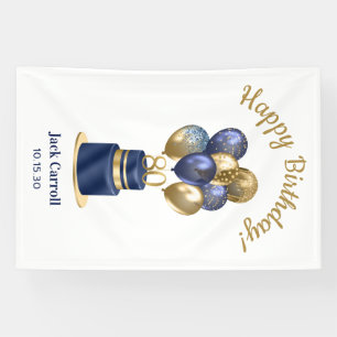 80th Birthday Navy Blue Balloon Cake Banner