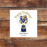 80th Birthday Navy Blue Balloon Cake Napkin<br><div class="desc">These fabulous men's 80th birthday party paper cocktail napkins featuring a 2-layer navy blue and gold cake with navy blue and gold balloons, the number 80 in gold would be perfect for celebrating your loved one turning 80. They're traditional and classic while being fresh, modern and contemporary. They'll look fabulous...</div>