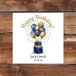 80th Birthday Navy Blue Balloon Cake Napkin<br><div class="desc">These fabulous men's 80th birthday party paper luncheon napkins featuring a 2-layer navy blue and gold cake with navy blue and gold balloons, the number 80 in gold would be perfect for celebrating your loved one turning 80. They're traditional and classic while being fresh, modern and contemporary. They'll look fabulous...</div>
