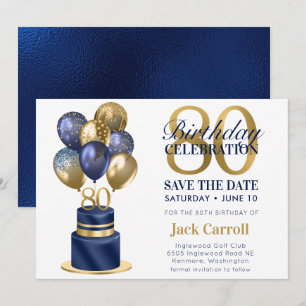 80th Birthday Navy Blue Balloon Cake Save The Date