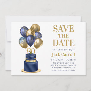 80th Birthday Navy Blue Balloon Cake Save The Date