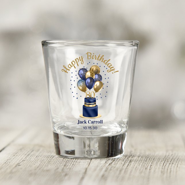 80th Birthday Navy Blue Balloon Cake Shot Glass (Creator Uploaded)
