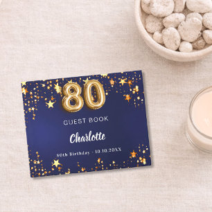 80th Birthday navy blue gold stars Guest Book