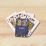 80th birthday navy blue gold stars photo playing cards<br><div class="desc">80th Birthday Navy Blue & Gold Stars Custom Photo Playing Cards Celebrate 80 in sparkling style! This elegant uneven coloured navy blue wine label with faux gold stars is the perfect personalized touch for your milestone celebration. Featuring space for your custom photo, name, age, date, Details: • Customize with your...</div>