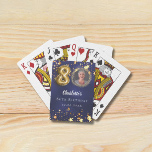 80th birthday navy blue gold stars photo playing cards