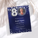 80th birthday navy blue silver photo invitation<br><div class="desc">A modern,  stylish photo invitation for a 80th birthday party.  A navy blue background,  decorated with stars. The blue colour is uneven. Personalize and add your photo and party details.  

1 sheet = 1 invitation printed edge to edge.</div>