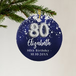 80th birthday navy blue silver stars ceramic ornament<br><div class="desc">A navy blue background colour with faux silver stars. The blue colour is uneven.  Add your name,  text/date</div>