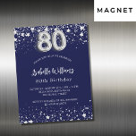80th birthday navy blue silver stars luxury magnetic invitation<br><div class="desc">A modern,  stylish and glamourous magnetic invitation for a 80th birthday party.  A navy blue background,  decorated with faux silver stars. Personalize and add your name and party details.  Number 80 is written with a balloon style font.</div>