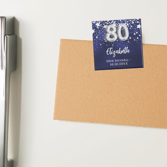 80th birthday navy blue silver stars magnet (Creator Uploaded)