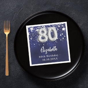 80th birthday navy blue silver stars napkin