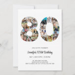 80th Birthday Number 80 Custom Photo Collage Invitation<br><div class="desc">Mark eighty years of wonderful memories and adventures with this captivating 80th Birthday Number Photo Collage. This customizable template is the perfect blend of creativity and sentiment, allowing you to create a truly memorable gift for your loved one's special day. Capture the essence of incredible years in a single masterpiece...</div>