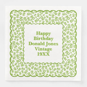 80th Birthday Number Pattern Scallops Green/White Napkin