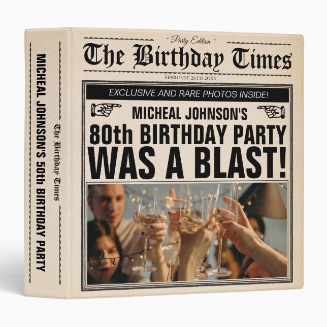 80th Birthday Old Newspaper Vintage Retro Custom Binder (Front/Spine)