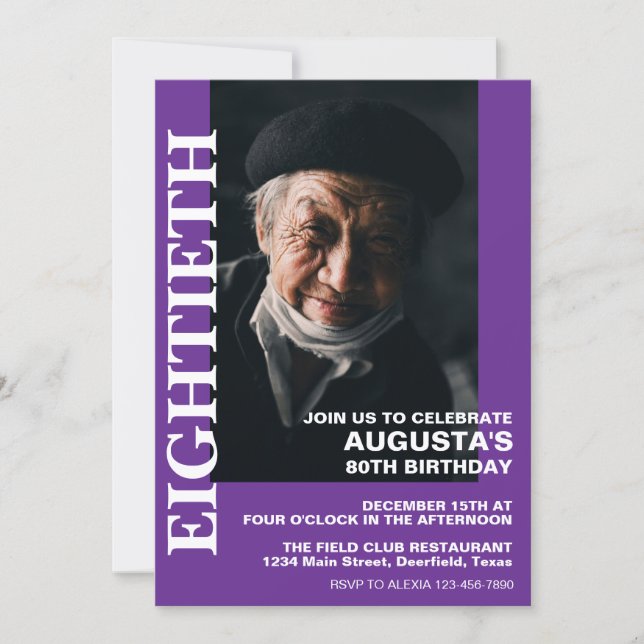 80th Birthday or ANY AGE Elegant Party Invitation (Front)