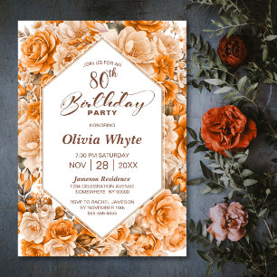 80th Birthday Orange Rose Floral Party Invitation