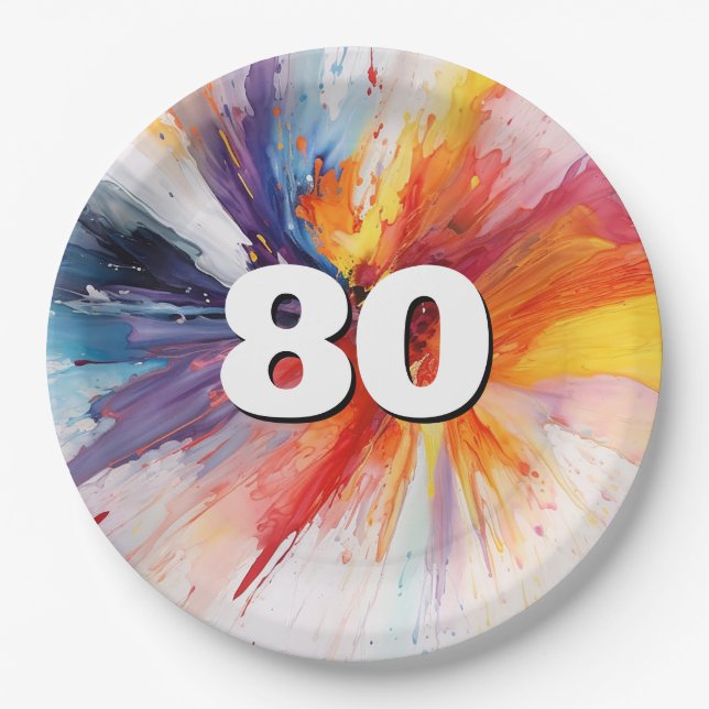 80th Birthday Paint Blast  Paper Plate (Front)