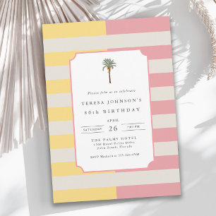 80th Birthday Palm Beach Pastel Stripe Tropical Invitation