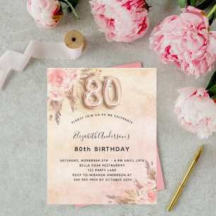 80th birthday pampas grass rose budget invitation flyer
