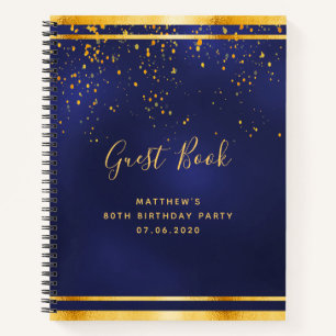 80th Birthday Party 80 dark blue gold guest book