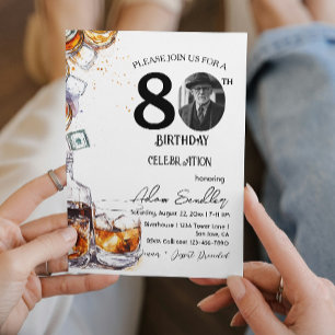 80th birthday party and whisky and drinks  invitation