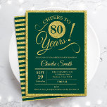 80th Birthday Party - ANY AGE Gold Green Invitation<br><div class="desc">80th birthday party invitation for men or women. Elegant invite card in green with faux glitter gold foil. Features typography script font. Cheers to 80 years! Can be personalized into any year. Perfect for a milestone adult bday celebration.</div>